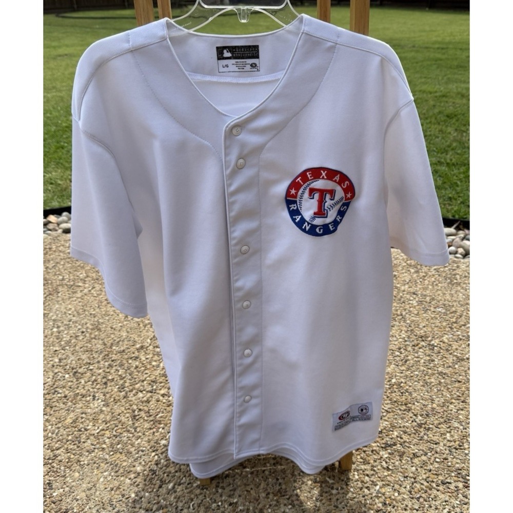 Texas Rangers Jersey L White 2010 World Series Patch MLB True Fan Adult Large‎